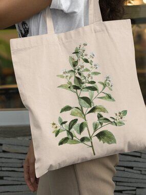 Sea Myrtle Vintage Floral Print Graphic Canvas Tote Bag